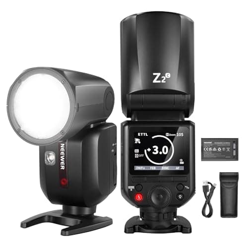NEEWER Z2-C Flash Speedlite TTL 2.4G, Testa Tonda, Compatibile con Canon, 76Ws HSS 1/8000s Nuova UI,2 Lampade Pilota, Cambio Rapido TTL/M con Tasto TCM,Batteria 7,2V/3000mAh, 600 Flash a Piena Potenza