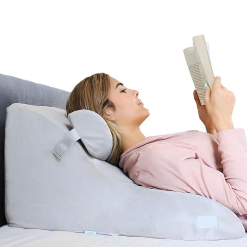Relivy - Cuscino a cuneo da lettura per letto, cuscino antireflusso adulti, cuscino schienale letto divano, cuscino per leggere a letto, Cuscino ergonomico triangolare Grigio