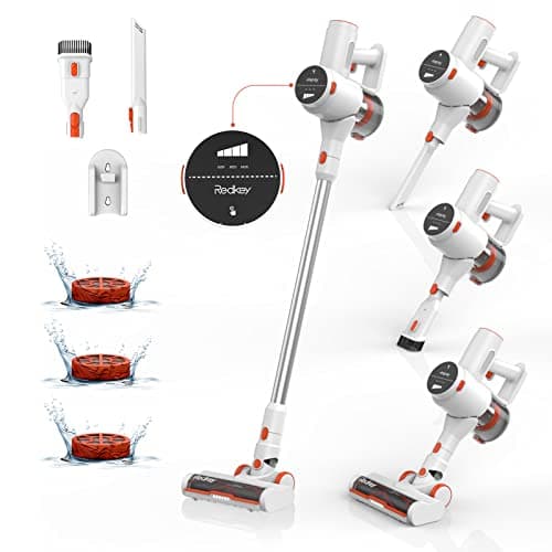 Redkey Aspirapolvere a batteria con grande touch screen 25 kpa aspirazione 250 W stick aspirapolvere 6 in 1,40 minuti aspirapolvere P8 leggero senza fili per tappeti domestici (bianco)