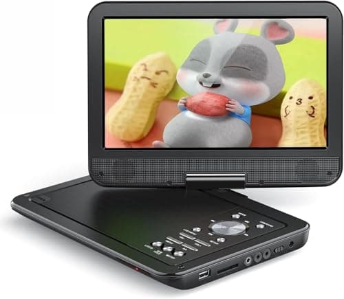 YOTON Lettore DVD Portatile 12,5" con Schermo Girevole HD da 10,5" per Auto e Bambini, con Caricatore per Auto, Supporta 6 Ore di Batteria Integrata e USB/scheda SD/sincronizzazione TV，Nero