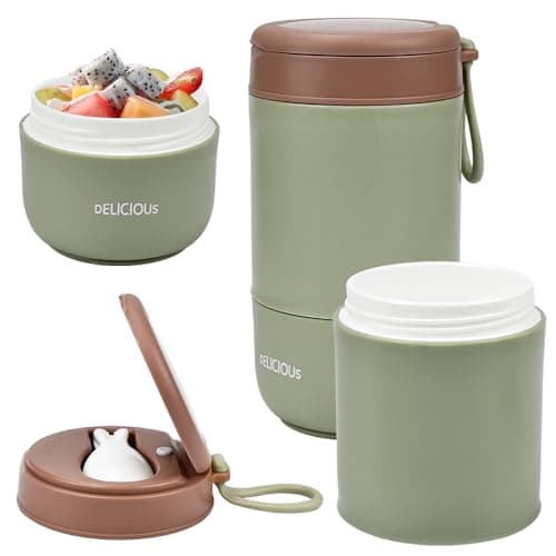 YBCCBY Porta Yogurt Termico,Contenitore Yogurt e Cereali,Tazza per Cereali a Doppio Strato,Bicchiere per Cereali To Go con Cucchiaio,Porta Cereali da Colazione Portatile per Porridge, Avena