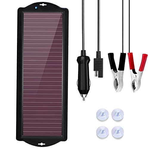 TRAMILY Caricabatteria da auto solare, pannello solare amorfo portatile impermeabile 12 V 2,5 W con morsetto per batteria per accendisigari per auto, moto, barca, camper, rimorchio, ecc.