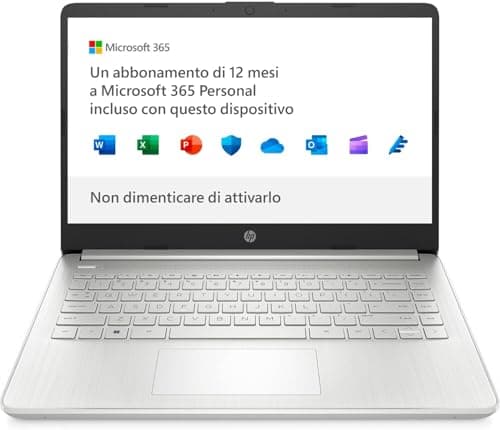 HP Laptop 14s-dq3000sl, Intel Celeron N4500, RAM 4GB DDR4, SSD 128 GB, Scheda Intel UHD, Display 14” FHD, SVA, Antiriflesso, Wi-Fi, Bluetooth 4.2, Windows 11S, Microsoft 365 Incluso, Argento