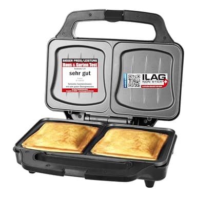 Emerio - Tostapane XXL adatto per toast di tutte le dimensioni, privo di BPA, forma a conchiglia, facile da pulire, il formaggio non cola, per la casa e il giardino, testato 03/2019, 900 Watt