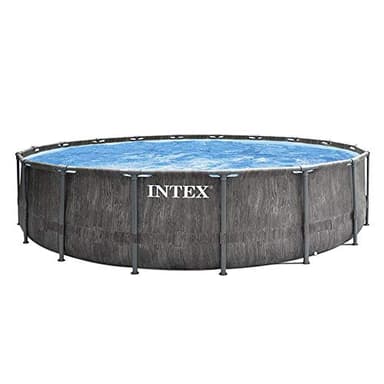 Intex 26742NP – Piscina Fuori Terra Prisma Frame Greywood Rotonda, Pompa Filtro 3785 L/h, Scaletta, Telo Base e Copertura, 16805 L, Acciaio e PVC, Marrone, 457x122 cm