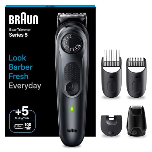 Braun Series 5 RASOIO ELETTRICO BARBA, lama barba Ultra Affilata, REGOLABARBA UOMO 40 Lunghezze, Accessori Per Lo Styling, Custodia, 100 Minuti Di Utilizzo Senza Fili, Idea Regalo, BT5420 Nero