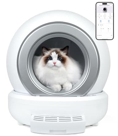 Lettiera Gatto Autopulente XXL 65L, Emphsism Lettiera Automatica per Gatti con Sensore Infrarossi, Base Bassa 8cm per Gattini e Gatti Anziani, 35dB, Senza Odori, Controllo App, Grande Capacità