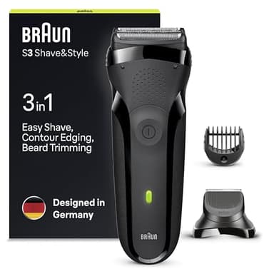 Braun Series 3 RASOIO ELETTRICO BARBA Shave&Style 300BT 3-In-1, REGOLABARBA di Precisione, 5 Pettini, Ricaricabile, senza Fili, Nero