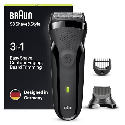 Braun Series 3 RASOIO ELETTRICO BARBA Shave&Style 300BT 3-In-1, REGOLABARBA di Precisione, 5 Pettini, Ricaricabile, senza Fili, Nero