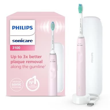 Philips Sonicare Serie 3100 Spazzolino elettrico sonico, con sensore di pressione incorporato, SmarTimer e QuadPacer, 1 testina, custodia da viaggio, rosa, HX3673/11