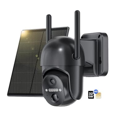 NUASI 4G Telecamera Esterno con SIM e 32GB Memoria Scheda, 2K HD 360° PTZ Telecamere Senza Fili con Pannello Solare Batterie, Visione Notturna Colori, Rilevamento Movimento, Audio Bidirezionale, IP66