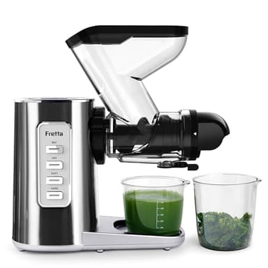 Fretta Estrattore di Succo a Freddo Lento, Professionale in Acciaio Inossidabile per Frutta e Verdura,Facile da Pulire,Estrattore con Motore DC Silenzioso，Alta resa di succo，Senza BPA