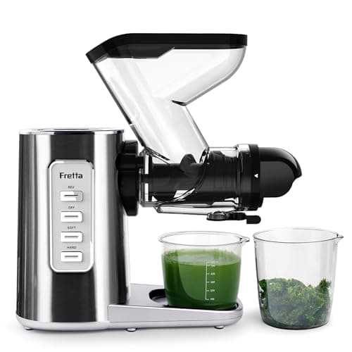 Fretta Estrattore di Succo a Freddo Lento, Professionale in Acciaio Inossidabile per Frutta e Verdura,Facile da Pulire,Estrattore con Motore DC Silenzioso，Alta resa di succo，Senza BPA