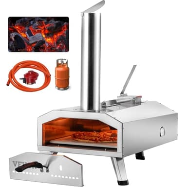 VEVOR Forno per Pizza Portatile Doppio Combustibile 30,48 cm Forno per Pizza per Esterni Alimentato a Pellet e Gas con Pietra per Pizza in Cordierite Ispessita, Gamba Pieghevole per Campeggio, Cortile