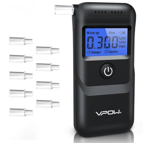 VPOW Etilometro Portatile Certificato, Alcol Test con Display LCD Blu Digitale, Precisione di Grado, Etilometro Portatile Personale per Uso Domestico e Professionale - Nero Scuro