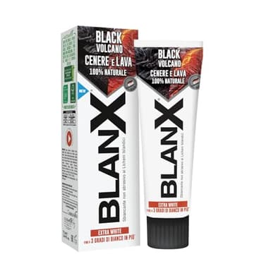 BlanX Dentifricio Black Volcano 75ml, Dentifricio Sbiancante con Licheni Islandici e Cenere Vulcanica, Vegan Friendly e Antibatterico