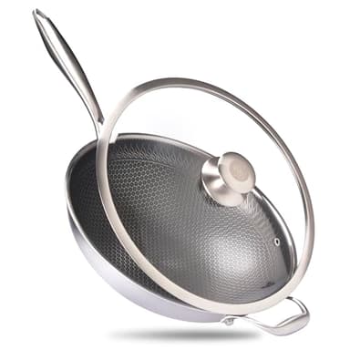REISHUNGER Premium Wok in acciaio inox da 32 cm, per tutti i tipi di cottura, resistente ai graffi, idonea per l'utilizzo nel forno