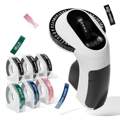 Goknu Etichettatrice a Rilievo, 3D Etichettatrice Etichette Adesive Nero, Stampante Portatile E975, Macchina da Scrivere Omega con 6 Nastro design ergonomico con rotella a scatto per uso domestico