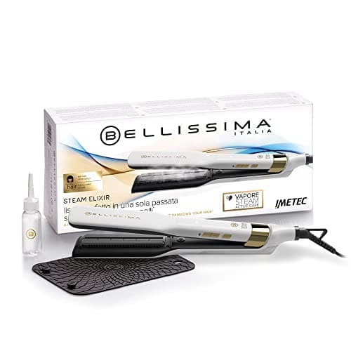 Bellissima Imetec Steam Elixir, Piastra a Vapore, Capelli lisci in Una Sola Passata Senza Danni, Rivestimento in Ceramica e Olio Argan, Rapido Riscaldamento, 4 Temperature, Tappetino Termoresistente