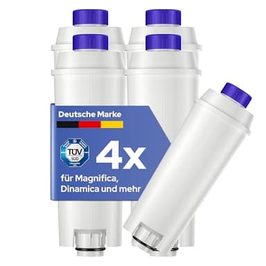4 pezzi di ricambio per filtro acqua DeLonghi – si adatta a DeLonghi Magnifica Evo & S, Dinamica (Plus), Primadonna, Eletta Explorer – sostituisce il filtro dell'acqua De Longhi per macchine da caffè