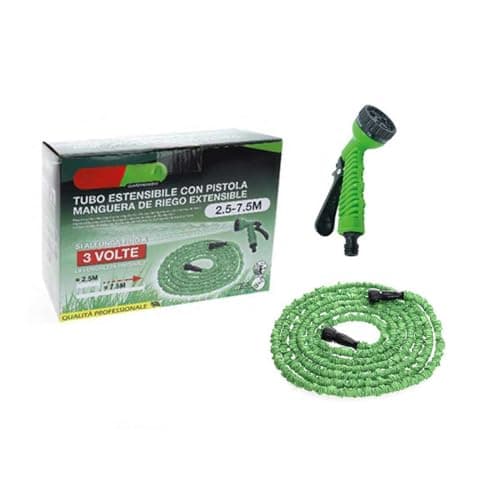 Tubo da Giardino Estensibile 2,5-7,5M, Estensibile con Pistola Professionale, Tubo Telescopico da Giardino 7 Livelli di Getti, Avvolgitubo Allungabile e Retraibile, Antiscoppio, Salvaspazio