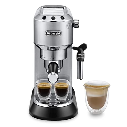 De'Longhi Dedica EC685.M Macchina Caffè Espresso Manuale, Caffè Polvere o Cialde E.S.E., Montalatte classico per Cappuccini, Spegnimento Automatico, Serbatoio 1L, Filtro Singolo/Doppio, Metal