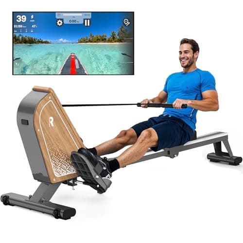 VOWVIT Vogatore per casa OR3, vogatore magnetico con monitor Bluetooth, 16 livelli di resistenza, vogatore compatto con capacità di peso di 160 kg, conservazione verticale, 2 anni di garanzia (beige)