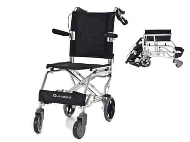 QUIRUMED Sedia a rotelle in alluminio da viaggio, carrozzina da transito, carrozzina da trasferimento, seduta 36 cm, leggera, pieghevole, braccioli e poggiapiedi reclinabili