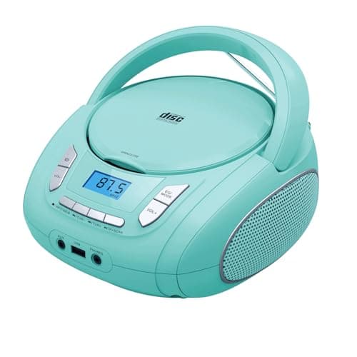 Lettore CD radio compatto con Bluetooth, radio FM, USB, AUX, jack per cuffie, CD-MP3, portatile Boombox (verde)