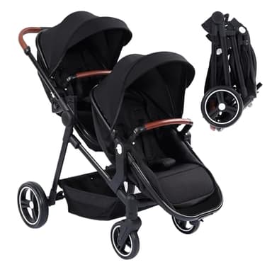 Passeggino Gemellare Doppio Leggero Pieghevole da Viaggio, Passeggino con Sedili Reversibili, Navicella per Bambini, Dalla Nascita ai 36 Mesi