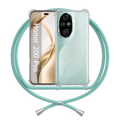 Cover Cordino Compatibile con Honor 200 Pro, Custodia Trasparente TPU Morbido Silicone Regolabile Antiurto Collana Chiaro Case, Verde