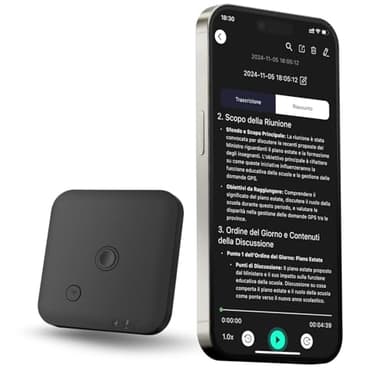 Registratore vocale con APP per trascrizione vocale AI, riepilogo GPT-4o, mappatura mentale, archiviazione da 64 GB e design magnetico, dittafono per chiamate, lezioni e riunioni, by FoCase Rec