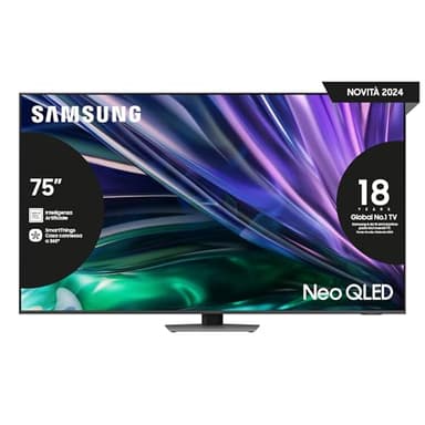 Samsung TV QE75QN85DBTXZT Neo QLED 4K, Smart TV 75" Processore NQ4 AI Gen2, Simple Chamfer, DVBT-2, Q-Symphony & Dolby Atmos, Integrato Alexa, compatibile Bixby e Google Assistant, Carbon Silver 2024