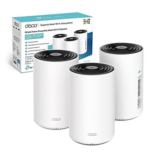TP-Link Set mesh WLAN Deco PX50 Powerline (pacchetto di 3), Wi-Fi 6 dual-band AX3000+ G.hn G1500, portata fino a 600 m², ideale per ambienti di grandi dimensioni e pareti spesse, WPA3, bianco