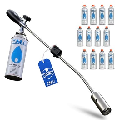 ZMC Diserbante 2,5 kW + 12 cartucce di gas da 227 g, bruciatore per erbacce con accensione piezoelettrica, dispositivo di fiamma regolabile fino a 1400 °C