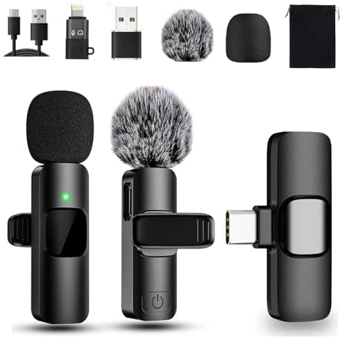 Sprifityy Microfono Wireless, per iPhone/Android/PC, cancellazione del rumore, microfono con clip plug-play, mini microfono per registrazione video, Vlog, YouTube, TikTok