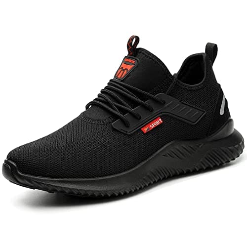 Calish Scarpe Antinfortunistiche Uomo Donna Scarpe da Lavoro con Punta in Acciaio Leggere Comode Scarpe Sicurezza Sportive Scarpe da Cantiere Antiscivolo Traspiranti Nero, 44 EU