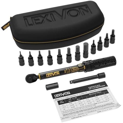 LEXIVON Chiave Dinamometrica Bici/Moto 1/4'' | 2~26 Nm, Set da 15 Pezzi di Punte Esagonali e Torx, Kit Chiavi Dinamometriche Professionali Portatile per Bicicletta, Mountain Bike Tools (LX-191)