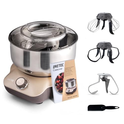 Imetec CakeLover, Impastatrice Planetaria di 5L per Torte, Dolci, Pizza, Pane, Pasta – 1500 W, 6 Velocità, Ciotola in Acciaio Inox, Doppio Gancio, Fruste – Design Compatto, Ricettario Incluso