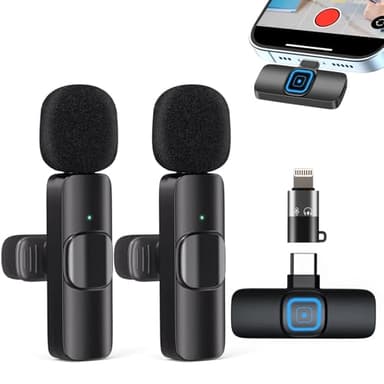 Microfono Wireless per iPhone/Androide, Plug&Play Microfoni Wireless Professionali Riduzione del Rumore per TikTok,Youtube,Vlog Registrazione Video, Live Stream, Microfono Lavalier Wireless