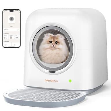 MeoWant Lettiera Gatto Autopulente, Lettiera per Gatti Automatica Completamente Chiusa per Più Gatti, Ultra Grande 60L, Ultra Sicura, Intelligente Controllo APP, Degli Odori, con Tappetino
