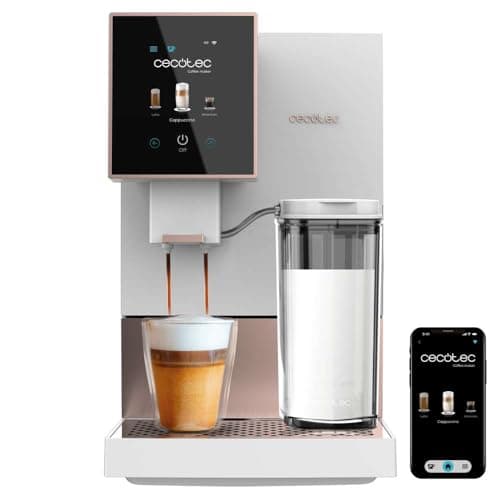 Cecotec Caffettiera Superautomatica Cremmaet Compactccino Connected White Rose. 19 Bar, Display TFT, Wifi, Sistema Thermoblock, Serbatoio del Latte, Serbatoio del Caffè 150 g, 5 Livelli di Macinatura