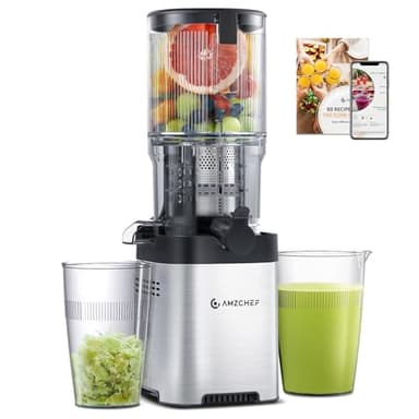 AMZCHEF Estrattore, Estrattore A Freddo Frutta E Verdura - Grande Scivolo Di Alimentazione Da 126 Mm, Estrattore Di Succo In Acciaio Inox Facile Da Pulire, Coclea Grande, Doppio Filtro