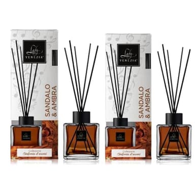 Profumatore Ambiente Bastoncini – Lady Venezia - Diffusore Profumo con Bastoncini per Ambienti – 100 ML x 2 (Sandalo a Ambra)