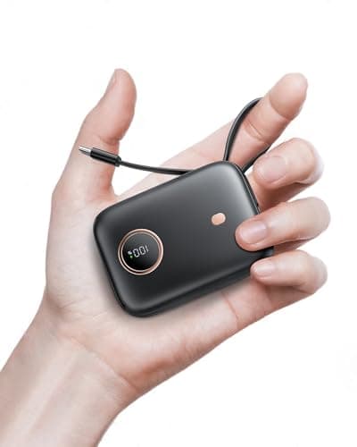 Power Bank 10000mAh 22.5W, Mini Caricatore Portatile con Ricarica Rapida, Batteria Portatile con Display LED e Cavo USB-C Integrato, Powerbank USB-C Compatibile con iPhone 15/16 Xiaomi Android Altri