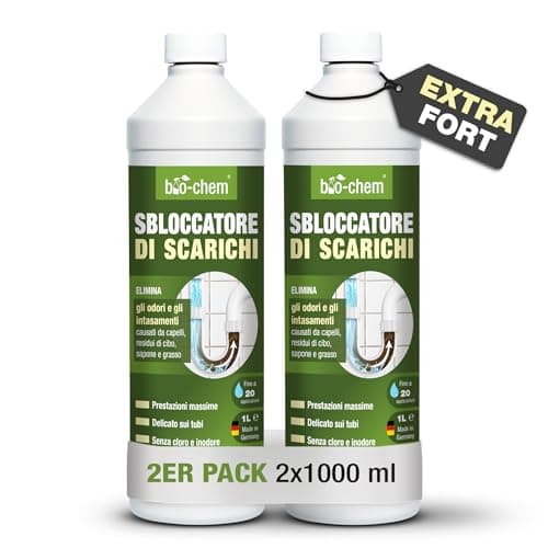 bio-chem - Disgorgante professionale per scarichi 2L - Disgorgante antiodore per scarichi - Manutenzione rapida degli scarichi estremamente efficace contro intasamenti e capelli