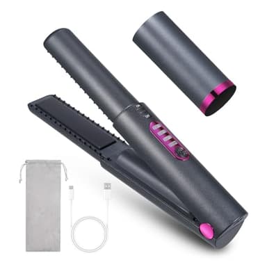 Piastra per Capelli Senza Filo, Piastra e Arricciacapelli Cordless 2 in 1, Ferro da Stiro Portatile Ricaricabile USB, Mini Piastra da Viaggio Wireless con Temperature 3 Livelli, Batteria da 4800 mA