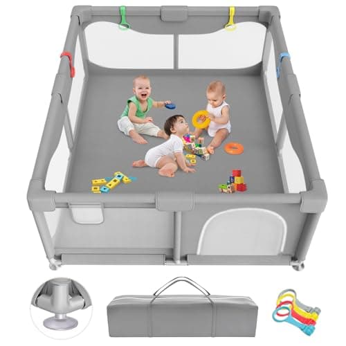 Box per Bambini con Succhiatori, 150x180cm Recinto per Baby Tessuto Oxford 300D, Centro Attività per Bambini, Facile da Montare e da Pulire-Senza tappetino(Grigio)