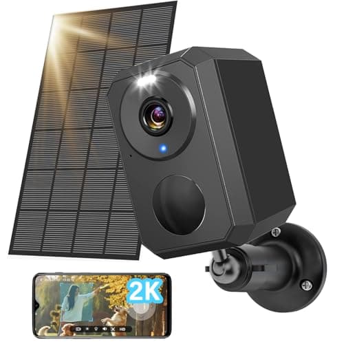 2K Solare Telecamera Wi-Fi Esterno Senza Fili, Videocamera Sorveglianza WiFi Interno Batteria con Allarme, Rilevamento Movimento PIR, Visione Notturna a Colori, 2 Vie Audio