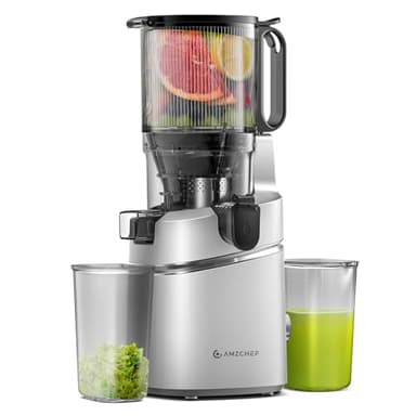 AMZCHEF Estrattore Automatico, Apertura 135MM e Capacità 1,8L Estrattore Frutta e Verdura Intera, 250W Estrattori di Succhi Professionale con Triplo Filtro - Argento